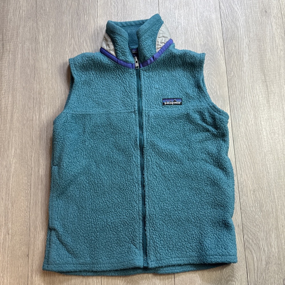 PATAGONIA Vintage 1990s Vest Kids 8 Youth Full Zip Fleece 1996 Real Color Rare!!